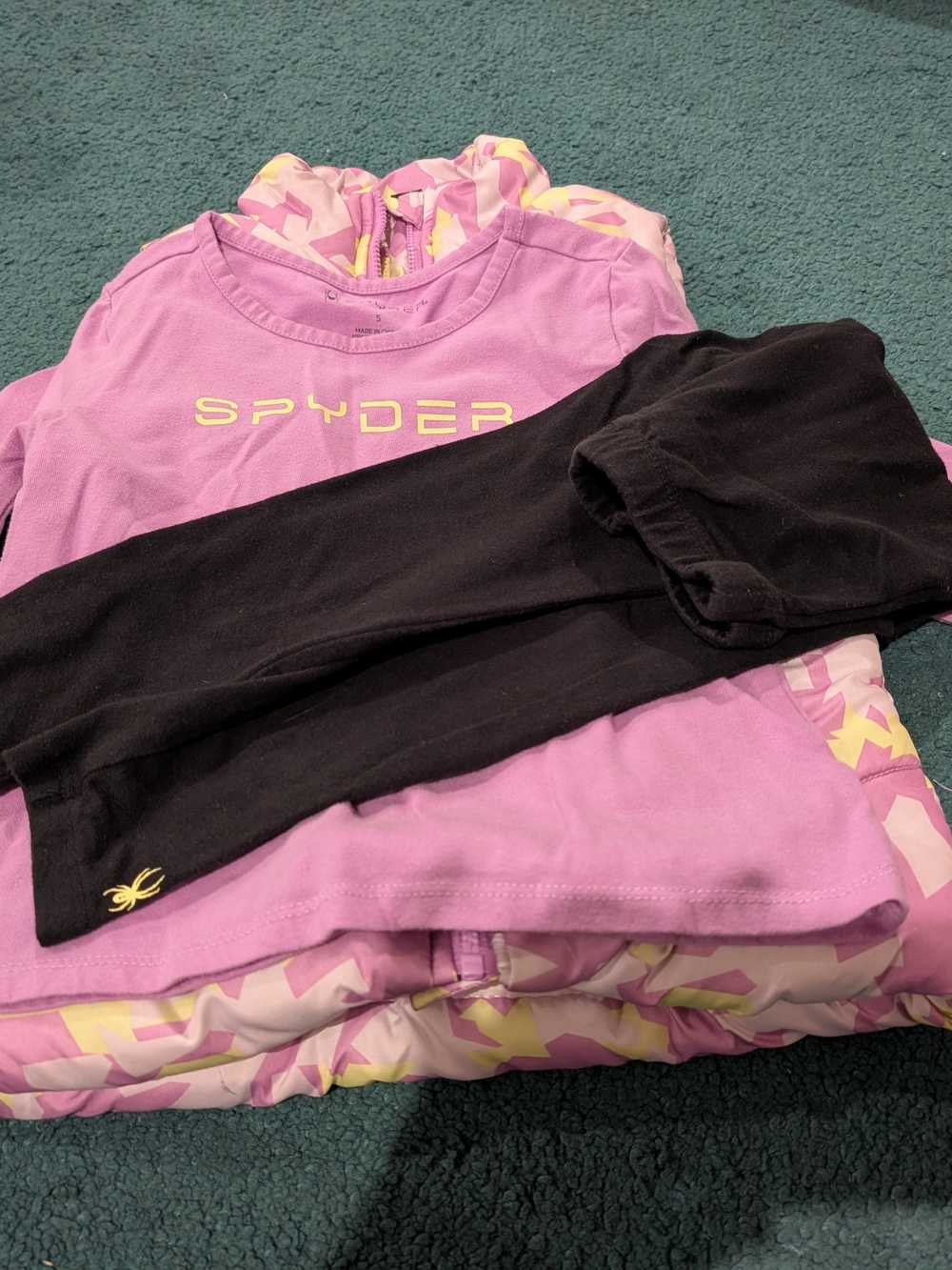 Spyder Girls' Purple Logo Top with Black Leggings Size 5 3 Piece Set